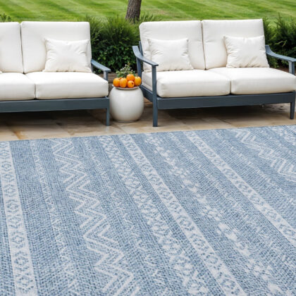 8' X 10' Blue And Denim Blue Southwestern Washable Indoor Outdoor Area Rug