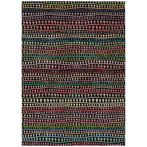 10' X 14' Black Green And Gold Striped Washable Indoor Outdoor Area Rug
