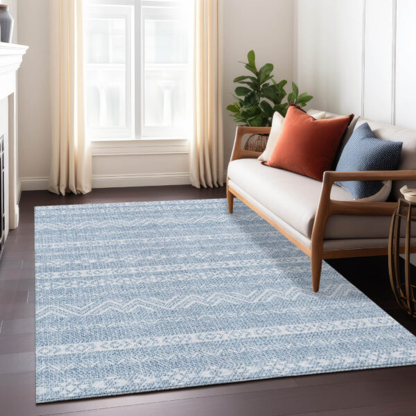 8' X 10' Blue And Denim Blue Southwestern Washable Indoor Outdoor Area Rug