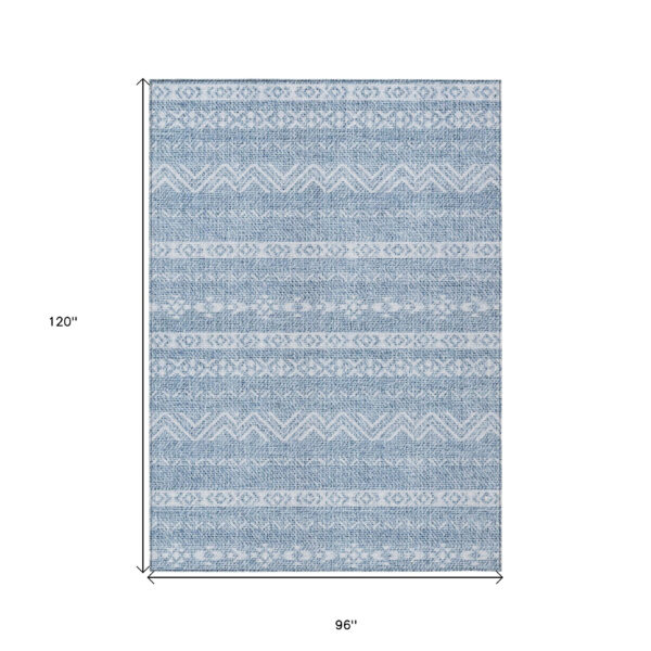 8' X 10' Blue And Denim Blue Southwestern Washable Indoor Outdoor Area Rug