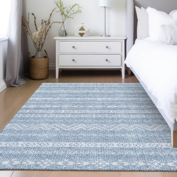 8' X 10' Blue And Denim Blue Southwestern Washable Indoor Outdoor Area Rug