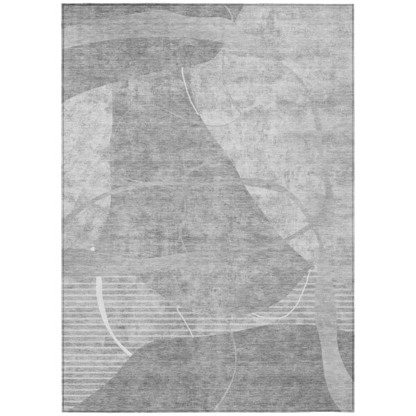 8' X 10' Gray Silver And Ivory Abstract Washable Indoor Outdoor Area Rug