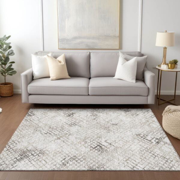 10' X 14' Taupe Beige And Brown Geometric Washable Indoor Outdoor Area Rug