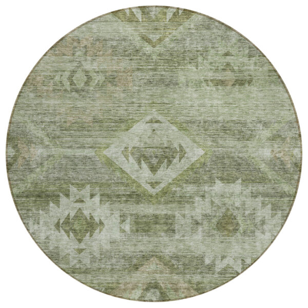 8' Olive Green And Fern Green Round Southwestern Washable Indoor Outdoor Area Rug