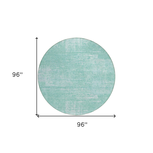 8' Turquoise And Teal Blue Round Abstract Washable Indoor Outdoor Area Rug