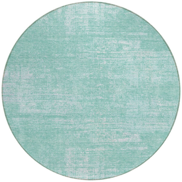8' Turquoise And Teal Blue Round Abstract Washable Indoor Outdoor Area Rug