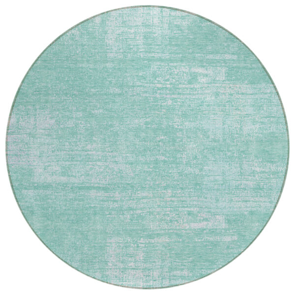 8' Turquoise And Teal Blue Round Abstract Washable Indoor Outdoor Area Rug