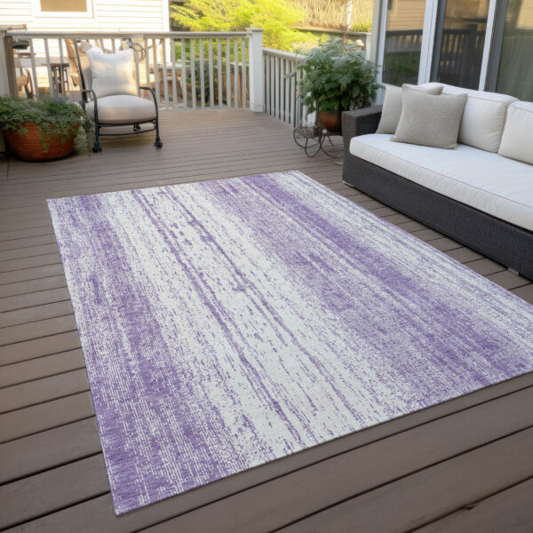 8' X 10' Purple And Ivory Striped Washable Indoor Outdoor Area Rug