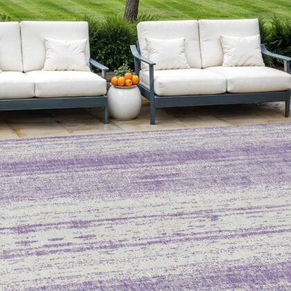 8' X 10' Purple And Ivory Striped Washable Indoor Outdoor Area Rug