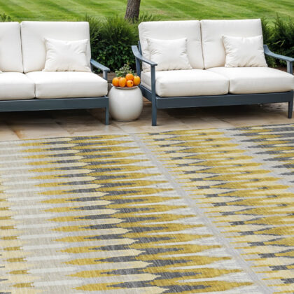 10' X 14' Gold Beige And Gray Southwestern Washable Indoor Outdoor Area Rug