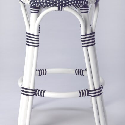 24" White Rattan Backless Counter Height Bar Chair
