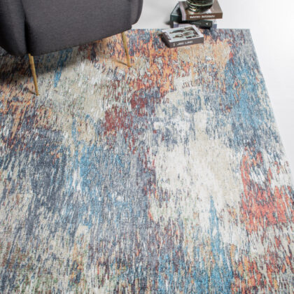 5' X 8' Blue And Beige Abstract Dhurrie Area Rug