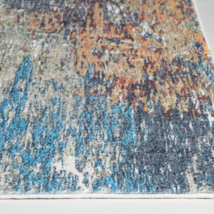 5' X 8' Blue And Beige Abstract Dhurrie Area Rug