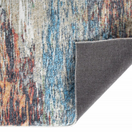 5' X 8' Blue And Beige Abstract Dhurrie Area Rug