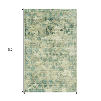 3' X 5' Beige and Blue Floral Area Rug