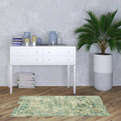 3' X 5' Beige and Blue Floral Area Rug