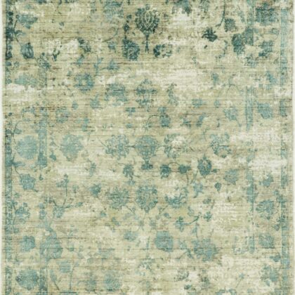 3' X 5' Beige and Blue Floral Area Rug