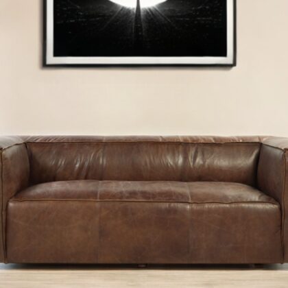 98" Brown Top Grain Leather Sofa With Black Legs