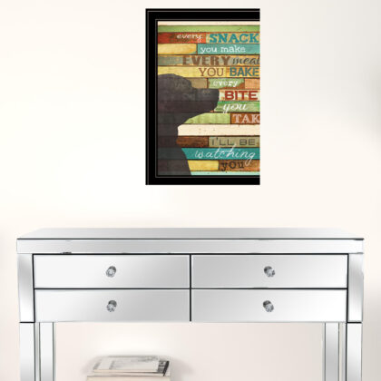 Colorful Dog Watching You Snack Black Framed Print Wall Art