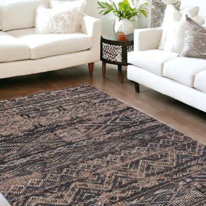 7' x 9' Gray and Beige Oriental Non Skid Area Rug