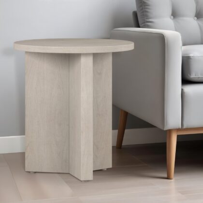 22" Alder White Wood Round End Table