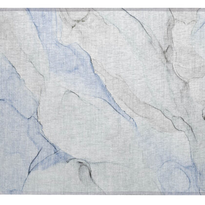 2' X 3' Ivory Blue and Gray Abstract Washable Non Skid Indoor Outdoor Area Rug