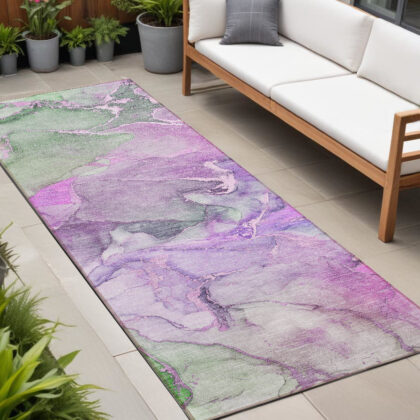 8' Runner Purple Abstract Washable Non Skid Indoor Outdoor Runner Rug