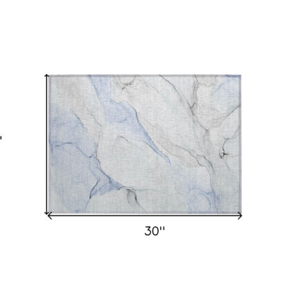 2' X 3' Ivory Blue and Gray Abstract Washable Non Skid Indoor Outdoor Area Rug