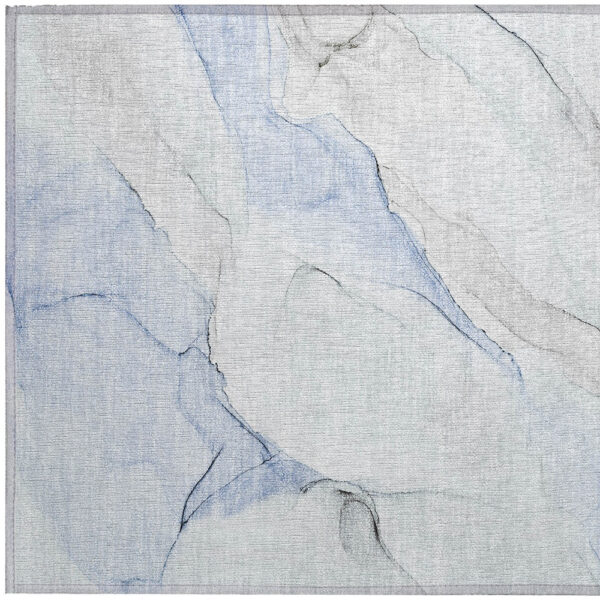 2' X 3' Ivory Blue and Gray Abstract Washable Non Skid Indoor Outdoor Area Rug