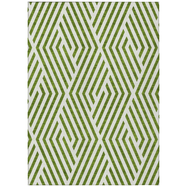 10' X 14' Lime Green and White Geometric Washable Non Skid Indoor Outdoor Area Rug