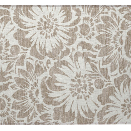 2' X 3' Taupe and Ivory Floral Washable Non Skid Indoor Outdoor Area Rug