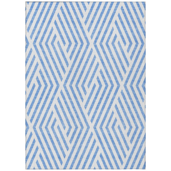 8' X 10' Blue and Ivory Geometric Washable Non Skid Indoor Outdoor Area Rug