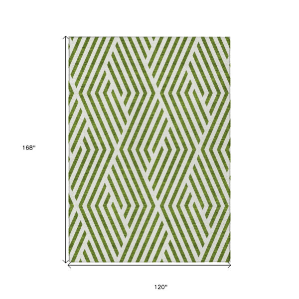 10' X 14' Lime Green and White Geometric Washable Non Skid Indoor Outdoor Area Rug