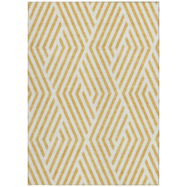 5' X 8' Gold and White Geometric Washable Non Skid Indoor Outdoor Area Rug