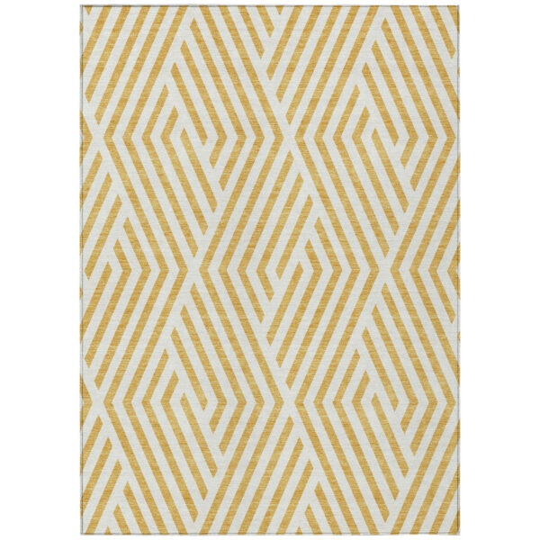 5' X 8' Gold and White Geometric Washable Non Skid Indoor Outdoor Area Rug