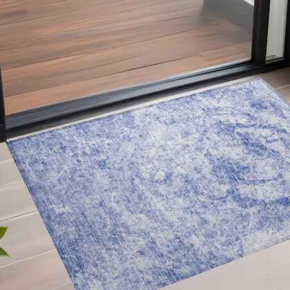 2' X 3' Blue Abstract Washable Non Skid Indoor Outdoor Area Rug