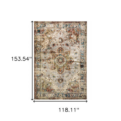 10’ X 13’ Gray And Rust Distressed Medallion Area Rug