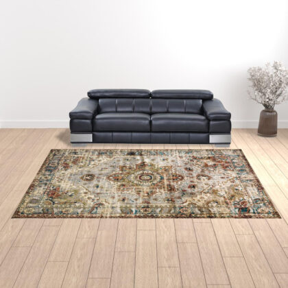 10’ X 13’ Gray And Rust Distressed Medallion Area Rug