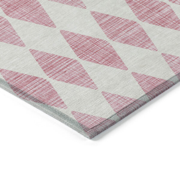 10' X 14' Pink And Ivory Geometric Washable Indoor Outdoor Area Rug