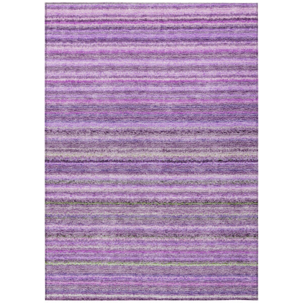 8' X 10' Purple Eggplant And Lilac Striped Washable Indoor Outdoor Area Rug