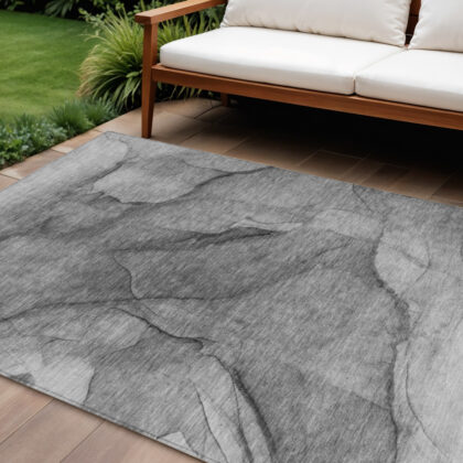 9' X 12' Gray Silver And Charcoal Abstract Washable Indoor Outdoor Area Rug