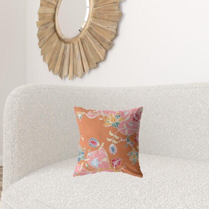 16" Pink Orange Garden Zippered Suede Throw Pillow