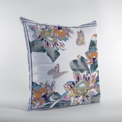 18” Pink White Butterfly Zippered Suede Throw Pillow