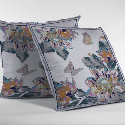 18” Pink White Butterfly Zippered Suede Throw Pillow