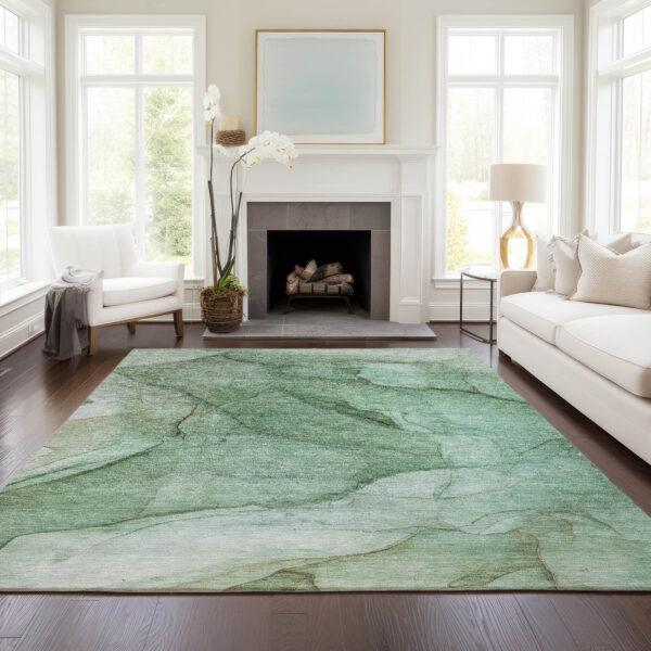 5' X 8' Green And Sage Abstract Washable Indoor Outdoor Area Rug