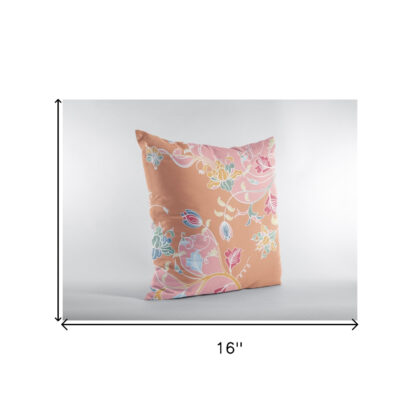 16" Pink Orange Garden Zippered Suede Throw Pillow