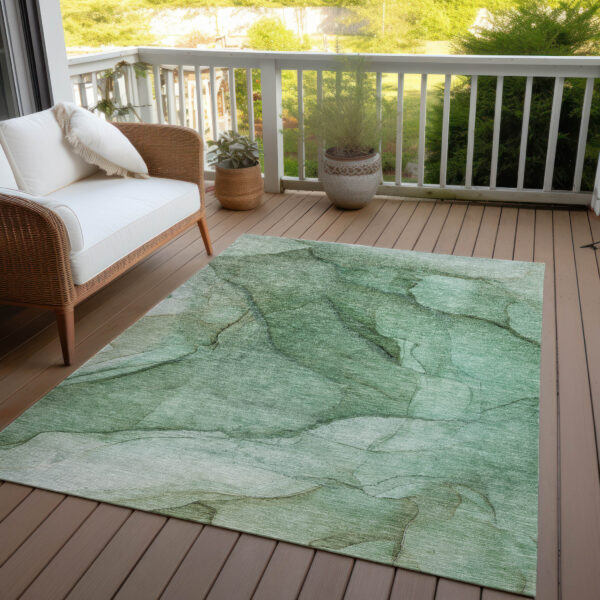 5' X 8' Green And Sage Abstract Washable Indoor Outdoor Area Rug