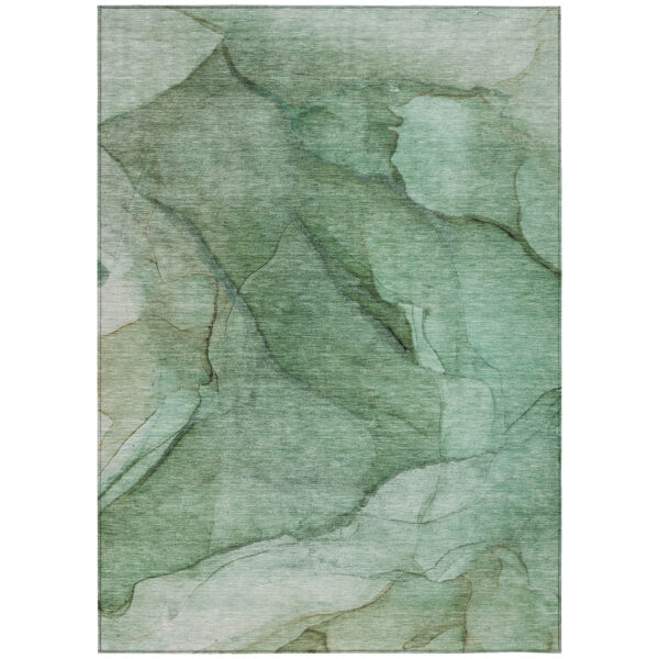 5' X 8' Green And Sage Abstract Washable Indoor Outdoor Area Rug