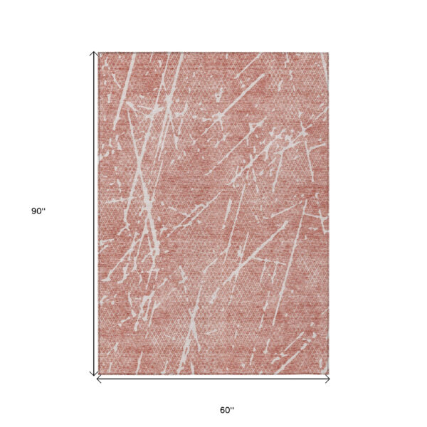 5' X 8' Blush And Ivory Abstract Washable Indoor Outdoor Area Rug