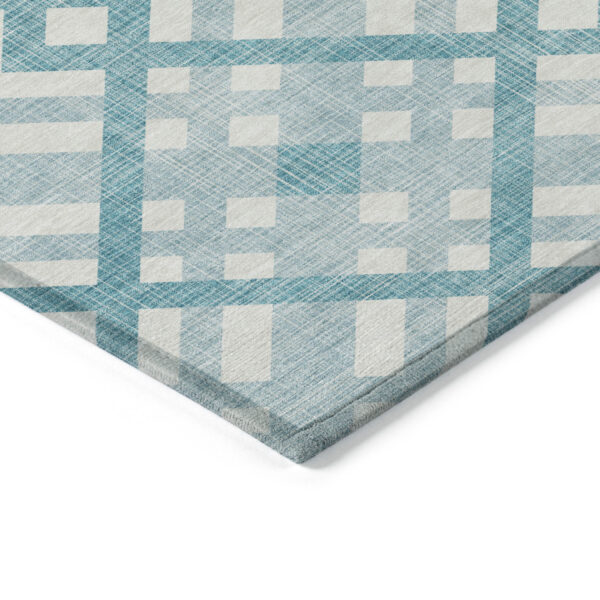 3' X 5' Teal Blue Aqua And Ivory Geometric Washable Indoor Outdoor Area Rug